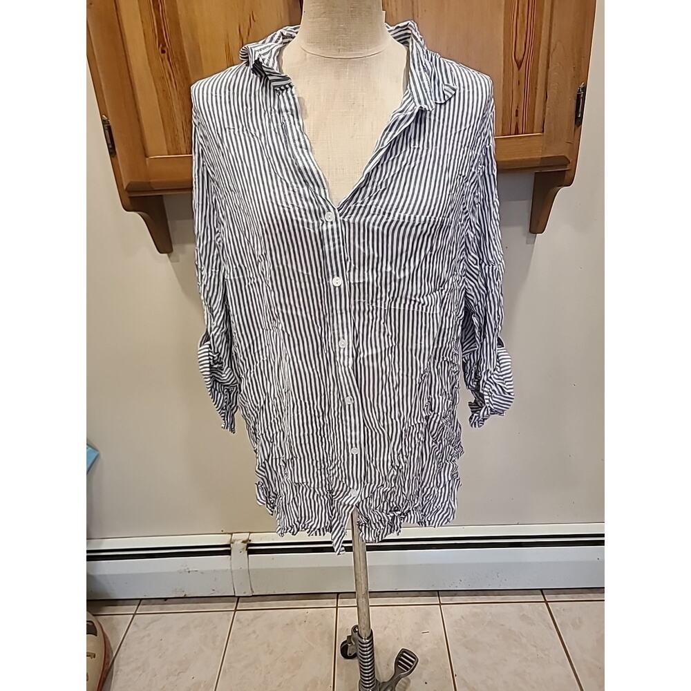 New Leaf Women Black 3/4 Sleeve Button-Down Shirt 3X Plus